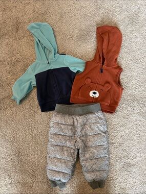 Baby Jacket/Vest & Puffer Grey Winter Pants